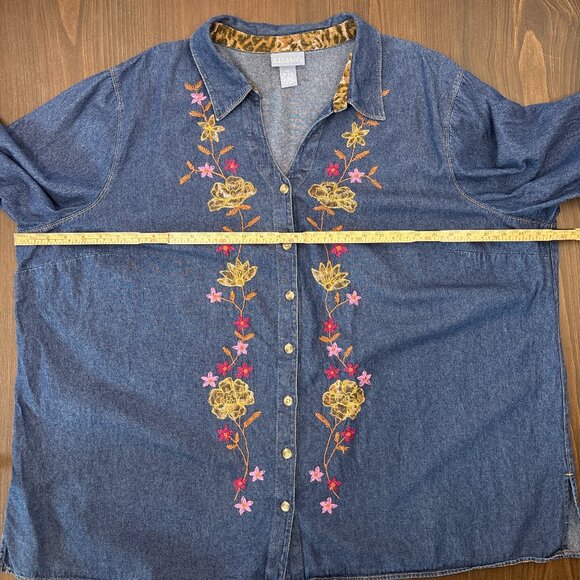 Liz & Me Embroidered Denim‎ Button-Up Top Women's 4X Floral Western Boho Shirt - Picture 13 of 16